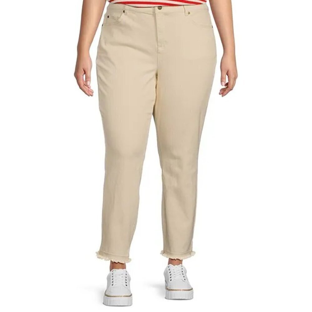 NWT Vince Camuto Raw Hem Ankle Skinny Denim Jeans in Natural Sz. 24W